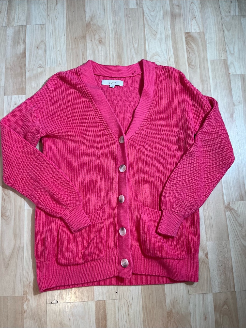 Loft Womens Knitted Chunky Button Oversized Cardigan Size Medium